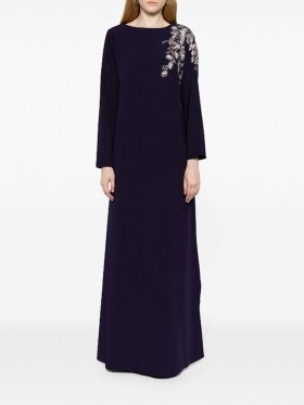 Women Marchesa Dresses | Floral Embroidered Kaftan Navy