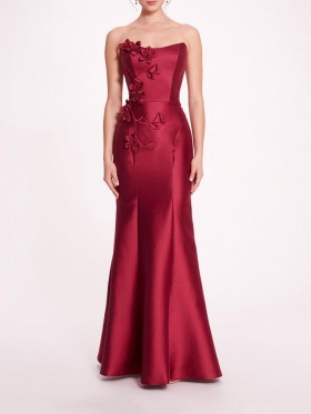 Women Marchesa Dresses | Floral Mikado Gown Eggplant