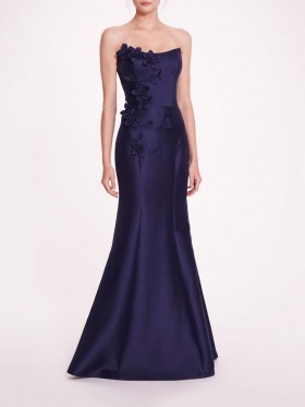 Women Marchesa Dresses | Floral Mikado Gown Navy