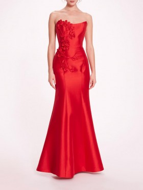 Women Marchesa Dresses | Floral Mikado Gown Red