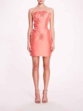 Women Marchesa Dresses | Floral Mikado Mini Dress Coral