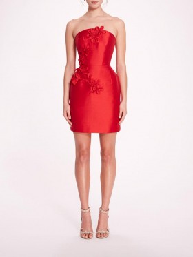 Women Marchesa Dresses | Floral Mikado Mini Dress Red