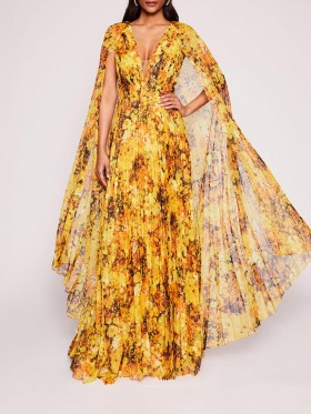 Women Marchesa Dresses | Foiled Garden Gown Yellow Gold