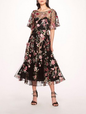 Women Marchesa Dresses | Garden Of Eden Midi Dress Black Multi