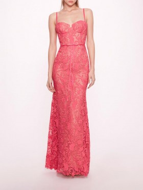 Women Marchesa Dresses | Lace Mermaid Gown Bright Pink