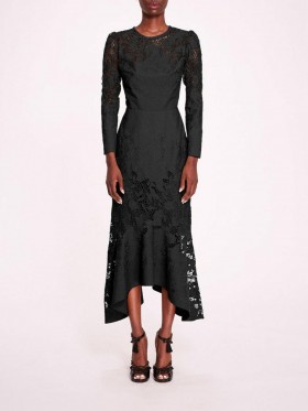 Women Marchesa Dresses | Linen Lace Maxi Dress Black