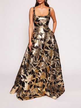 Women Marchesa Dresses | Lotus Sequin Gown Black Gold