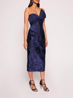 Women Marchesa Dresses | Lotus Sequin Midi Dress Navy