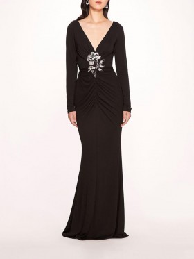 Women Marchesa Dresses | Matte Ruched Gown Black
