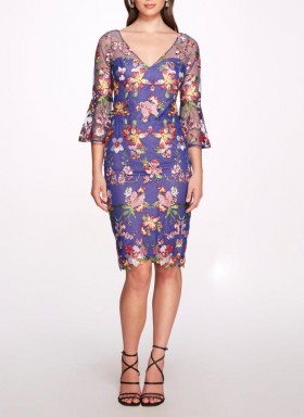 Women Marchesa Dresses | Multicolor Tulle Cocktail Dress Cobalt