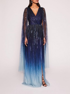Women Marchesa Dresses | Ombre Beaded Gown Navy Multi