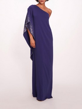Women Marchesa Dresses | One Shoulder Kaftan Navy