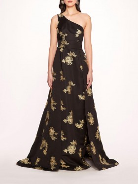 Women Marchesa Dresses | One Shoulder Marigold Ball Gown Black Gold