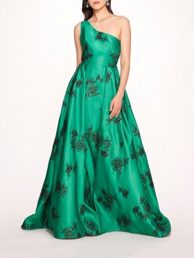 Women Marchesa Dresses | One Shoulder Marigold Ball Gown Emerald Multi