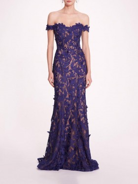 Women Marchesa Dresses | Organic Lace Gown Navy