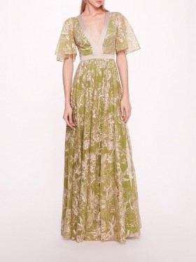 Women Marchesa Dresses | Peonies Gown Green Champagne