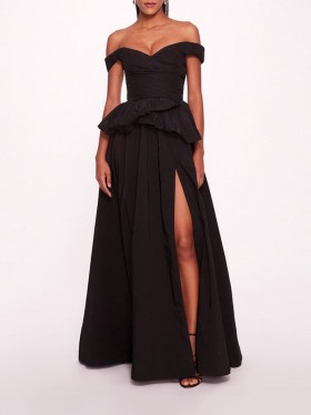 Women Marchesa Dresses | Peplum Taffeta Gown Black