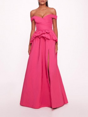 Women Marchesa Dresses | Peplum Taffeta Gown Pink