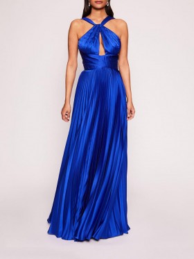 Women Marchesa Dresses | Pleated Foil Gown Sapphire
