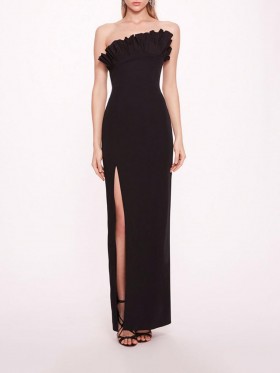 Women Marchesa Dresses | Pleated Neckline Gown Black