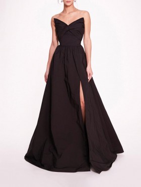 Women Marchesa Dresses | Pleated Taffeta Gown Black