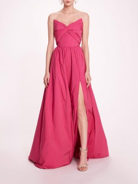 Women Marchesa Dresses | Pleated Taffeta Gown Winter Berry