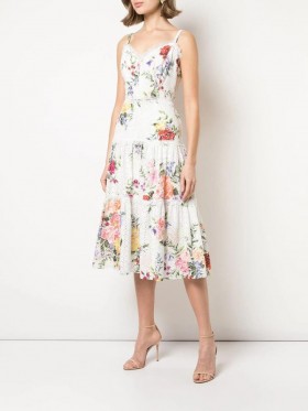 Women Marchesa Dresses | Printed Sleeveless Eyelet Midi Ivory Multi