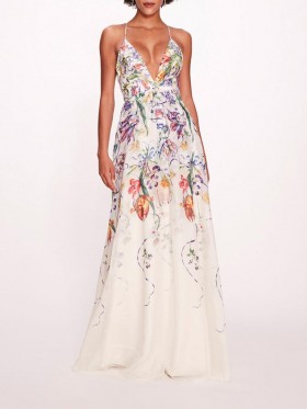 Women Marchesa Dresses | Ribbons Gown Ivory Multi