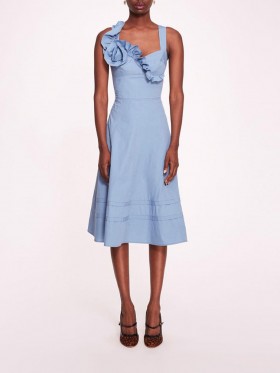 Women Marchesa Dresses | Rosette Ruffle Sundress Denim Blue