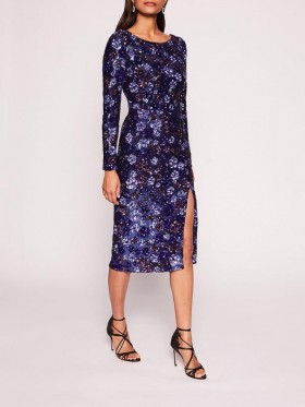 Women Marchesa Dresses | Sequin Bouquets Midi Dress Indigo