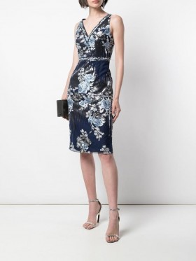 Women Marchesa Dresses | Sequin Embroidered Cocktail Dress Navy