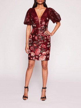 Women Marchesa Dresses | Shimmer Mini Dress Burgundy Multi