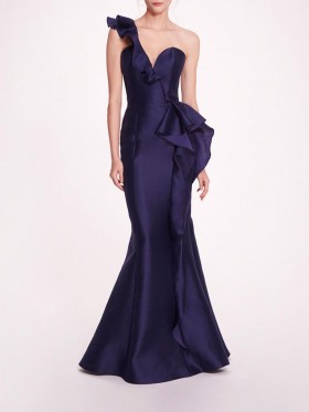 Women Marchesa Dresses | Silk Mikado Gown Navy