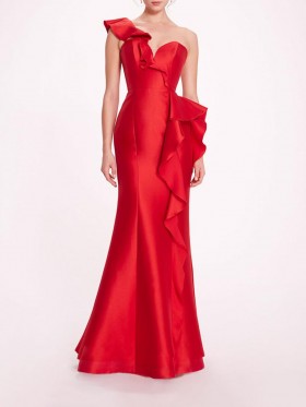 Women Marchesa Dresses | Silk Mikado Gown Red