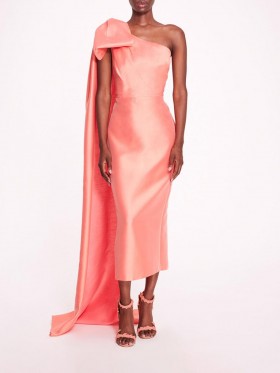 Women Marchesa Dresses | Silk Mikado Midi Dress Coral