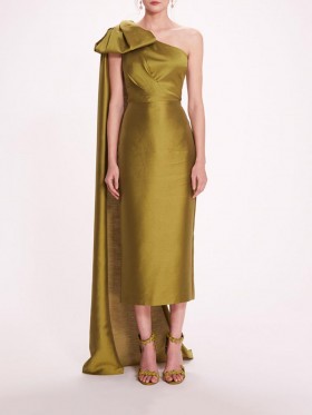 Women Marchesa Dresses | Silk Mikado Midi Dress Olive