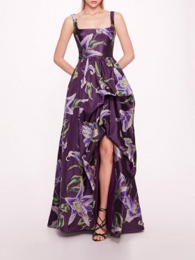 Women Marchesa Dresses | Square Neck Drape Ballgown Purple