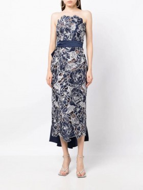 Women Marchesa Dresses | Strapless Column Midi Dress Navy