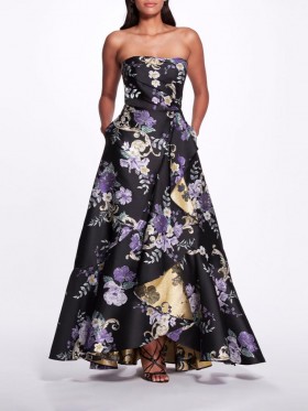 Women Marchesa Dresses | Strapless Floral Gown Black