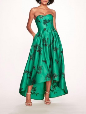 Women Marchesa Dresses | Strapless Marigold Gown Emerald Multi