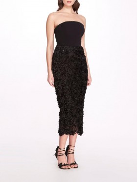 Women Marchesa Dresses | Strapless Tea-Length Rosette Pencil Dress Black