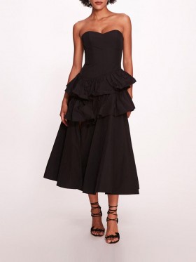 Women Marchesa Dresses | Taffeta Tiered Midi Dress Black