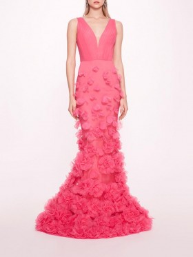 Women Marchesa Dresses | Tulle Rosette Gown Pink
