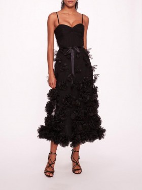 Women Marchesa Dresses | Tulle Rosette Midi Dress Black