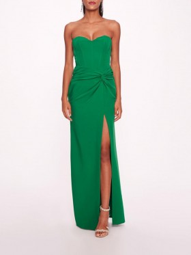 Women Marchesa Dresses | Twist Crepe Column Gown Emerald