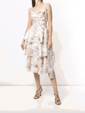 Women Marchesa Dresses | Twisted Tiered Linen Day Dress Blush Multi