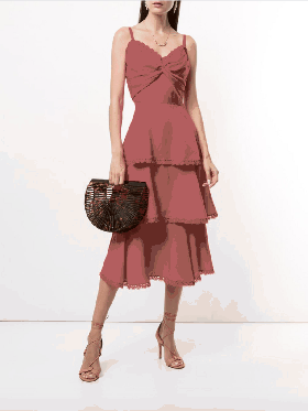 Women Marchesa Dresses | Twisted Tiered Linen Day Dress Fiery Red