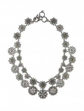 Women Marchesa Jewelry | Black Crystal Encrusted Double Strand Flower Necklace Black Diamond