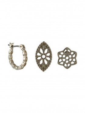 Women Marchesa Jewelry | Gold Studs And Mini Huggie Hoop Trio Floral Earrings Set Gold
