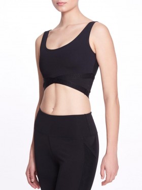 Women Marchesa Marchesa Active | Black Scoop Neck Sports Bra With Criss Cross And Mesh Detail Black